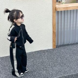 Kids Black Striped Tracksuit Set