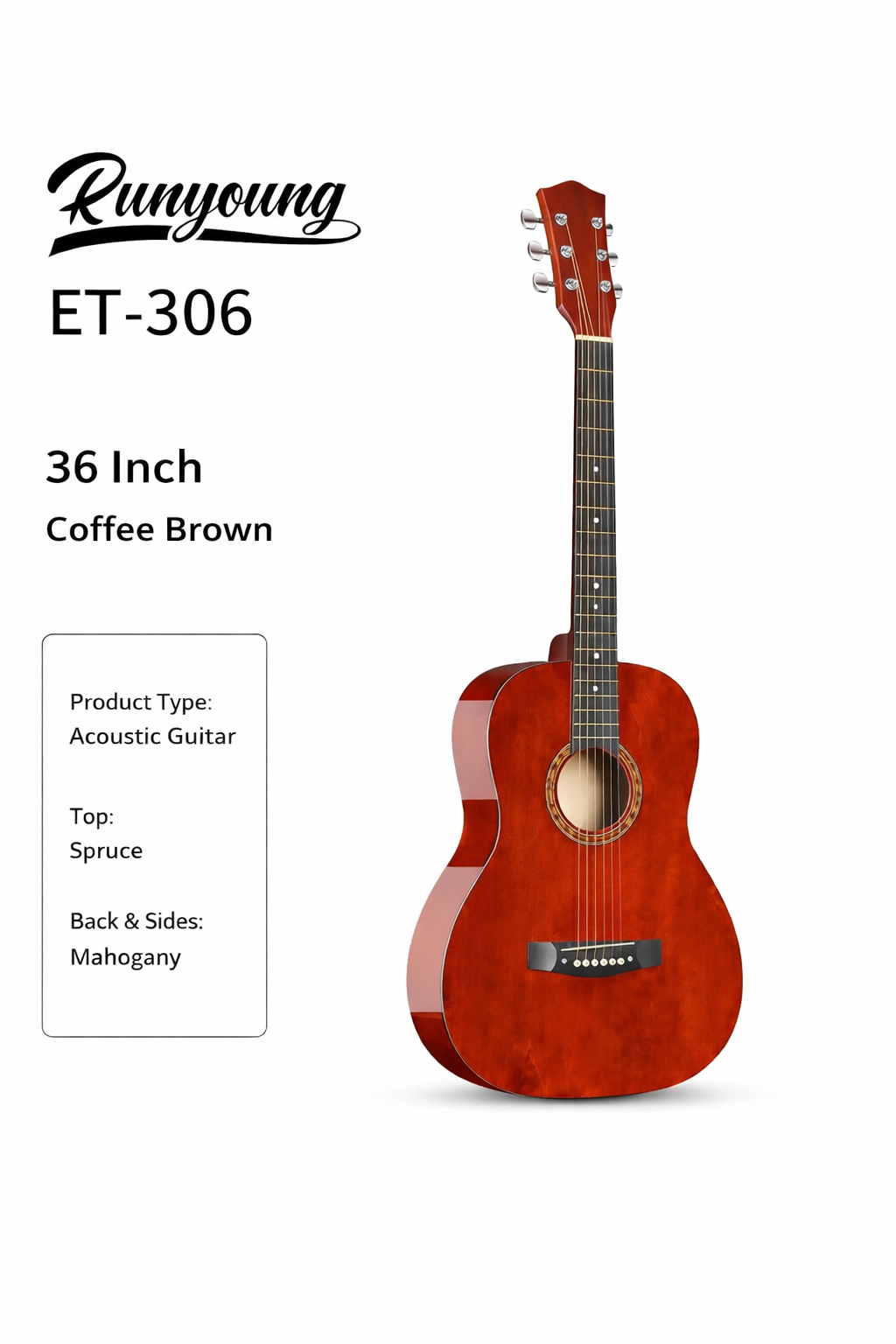 Runyoung ET-306 36″ Acoustic Guitar – Beginner-Friendly for Kids & Adults music instrument. - Image 2