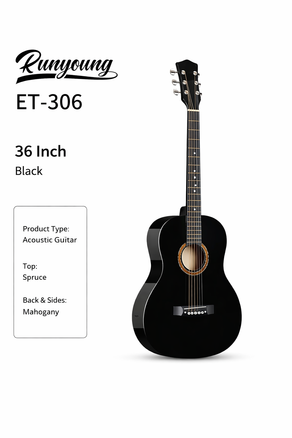 Runyoung ET-306 36″ Acoustic Guitar – Beginner-Friendly for Kids & Adults music instrument.
