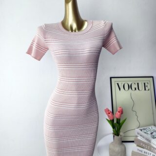 Women's Ribbed Striped Short Sleeve Bodycon Mini Dress Clothes