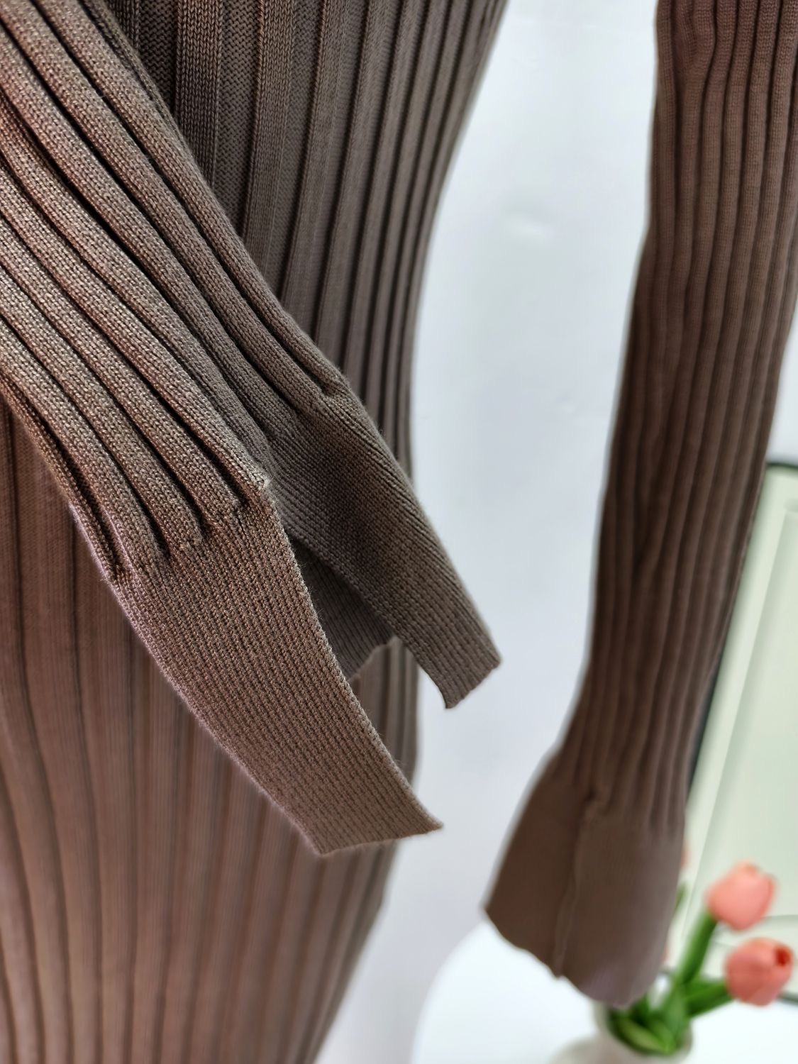 Womens Ribbed Collared V-Neck Long Sleeve Maxi Sweater Dress - Image 9