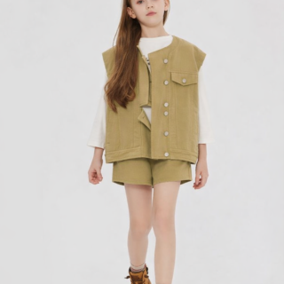 Girls Kids Clothes Utility Vest & Shorts Two-Piece Set