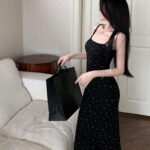 Womens Clothes Floral Print Spaghetti Strap Bodycon Maxi Dress