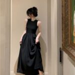 Women's Clothes Sleeveless Open Back Pleated Maxi Dress