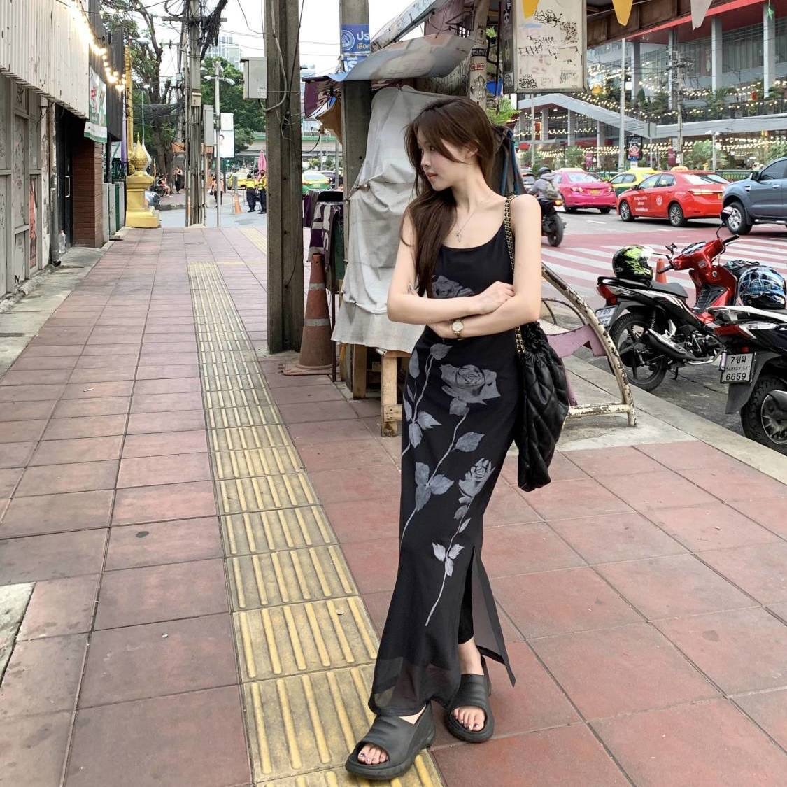 Womens Plus Floral Mesh Slip Maxi Dress Clothes