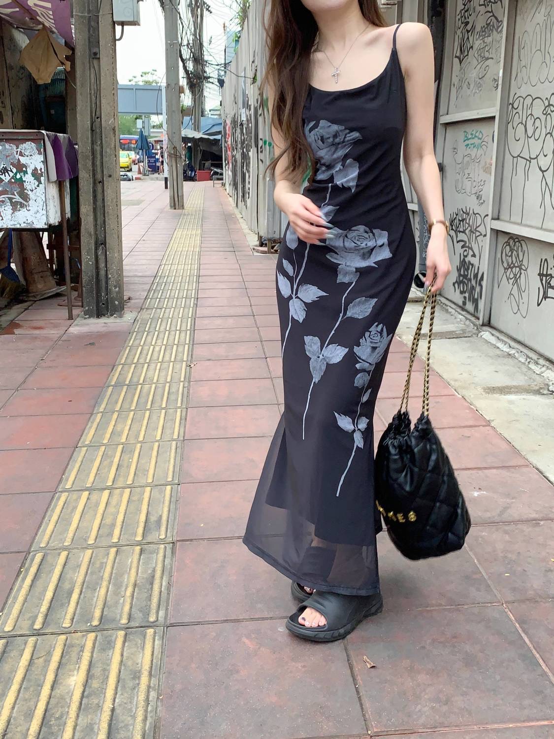 Womens Plus Floral Mesh Slip Maxi Dress Clothes - Image 5