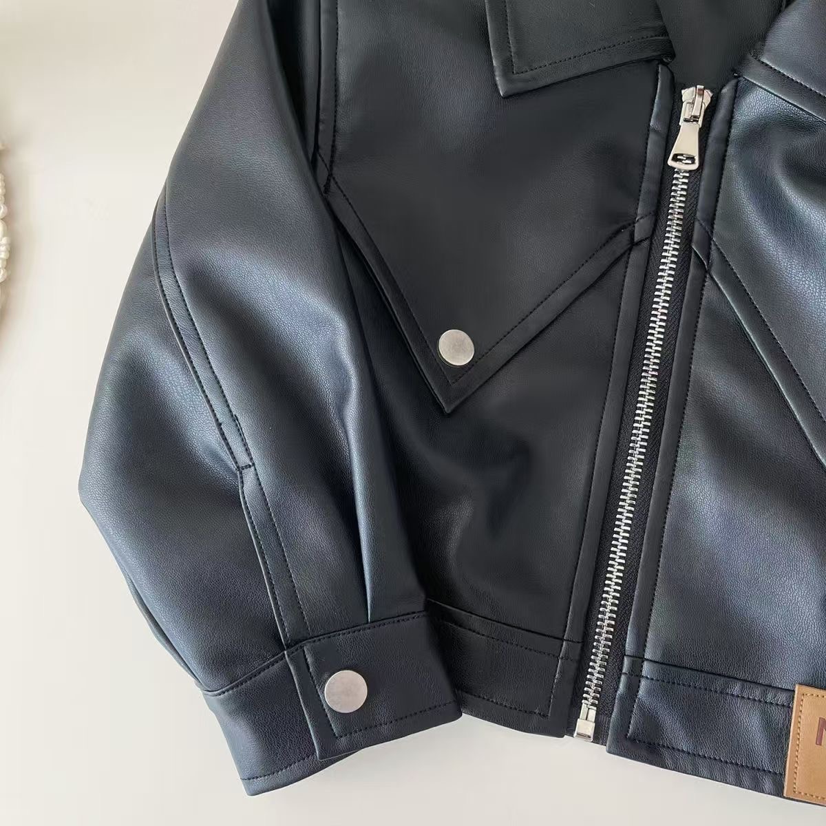 Girls Kids Faux Leather Jacket & Pleated Skirt Set - Image 4