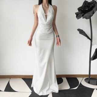 Womens Sequin Halter Backless Maxi Clothes