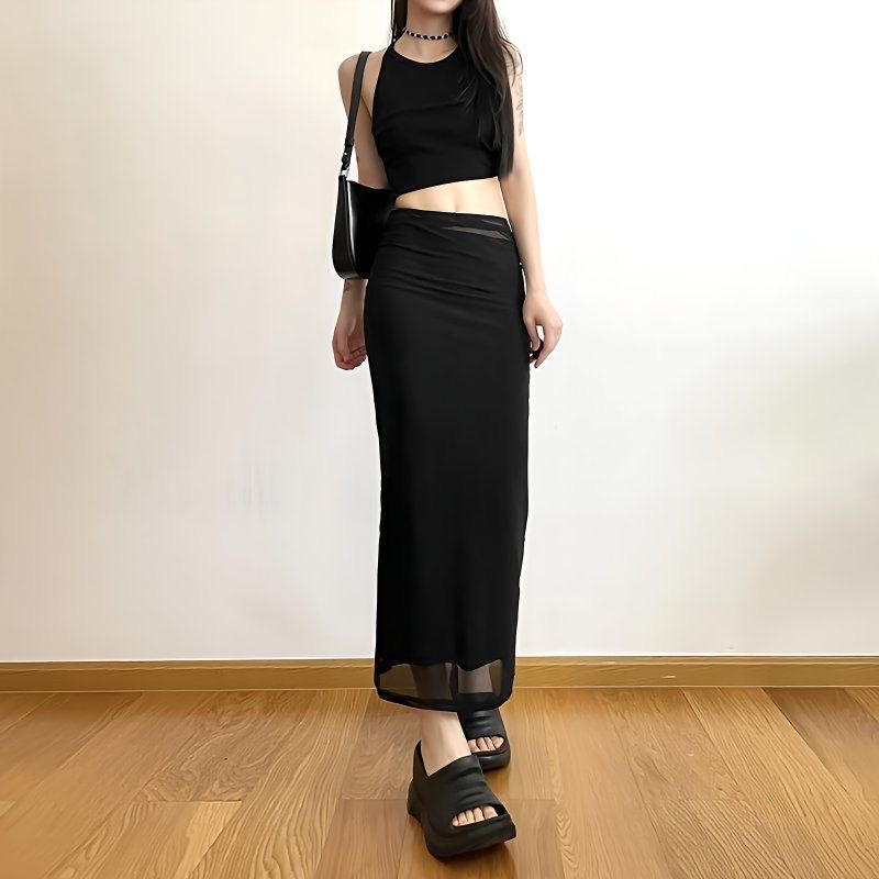 Womens Sheer Waist Black Maxi Skirt Clothes - Image 4