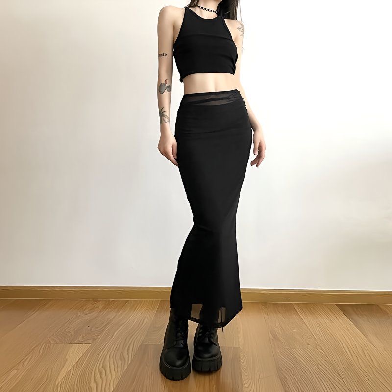 Womens Sheer Waist Black Maxi Skirt Clothes - Image 3