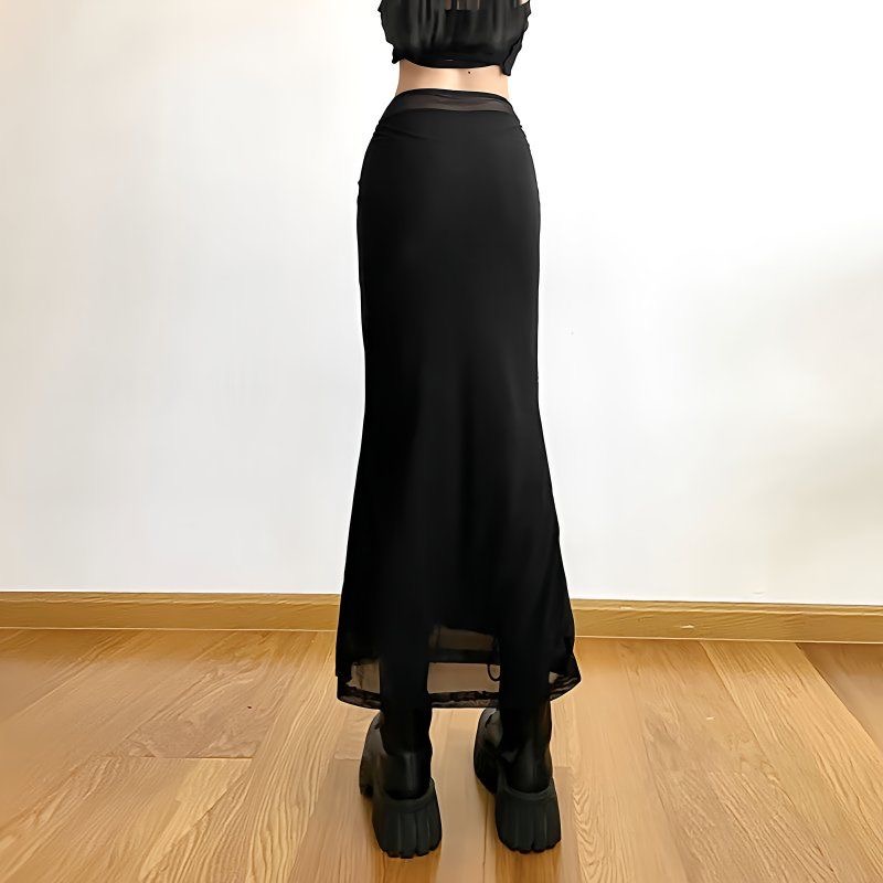 Womens Sheer Waist Black Maxi Skirt Clothes - Image 2