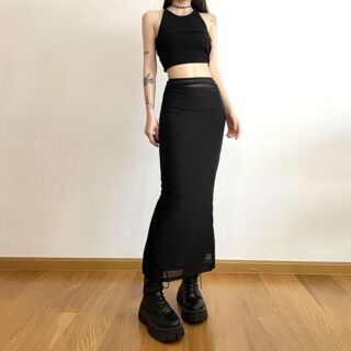 Womens Sheer Waist Black Maxi Skirt Clothes