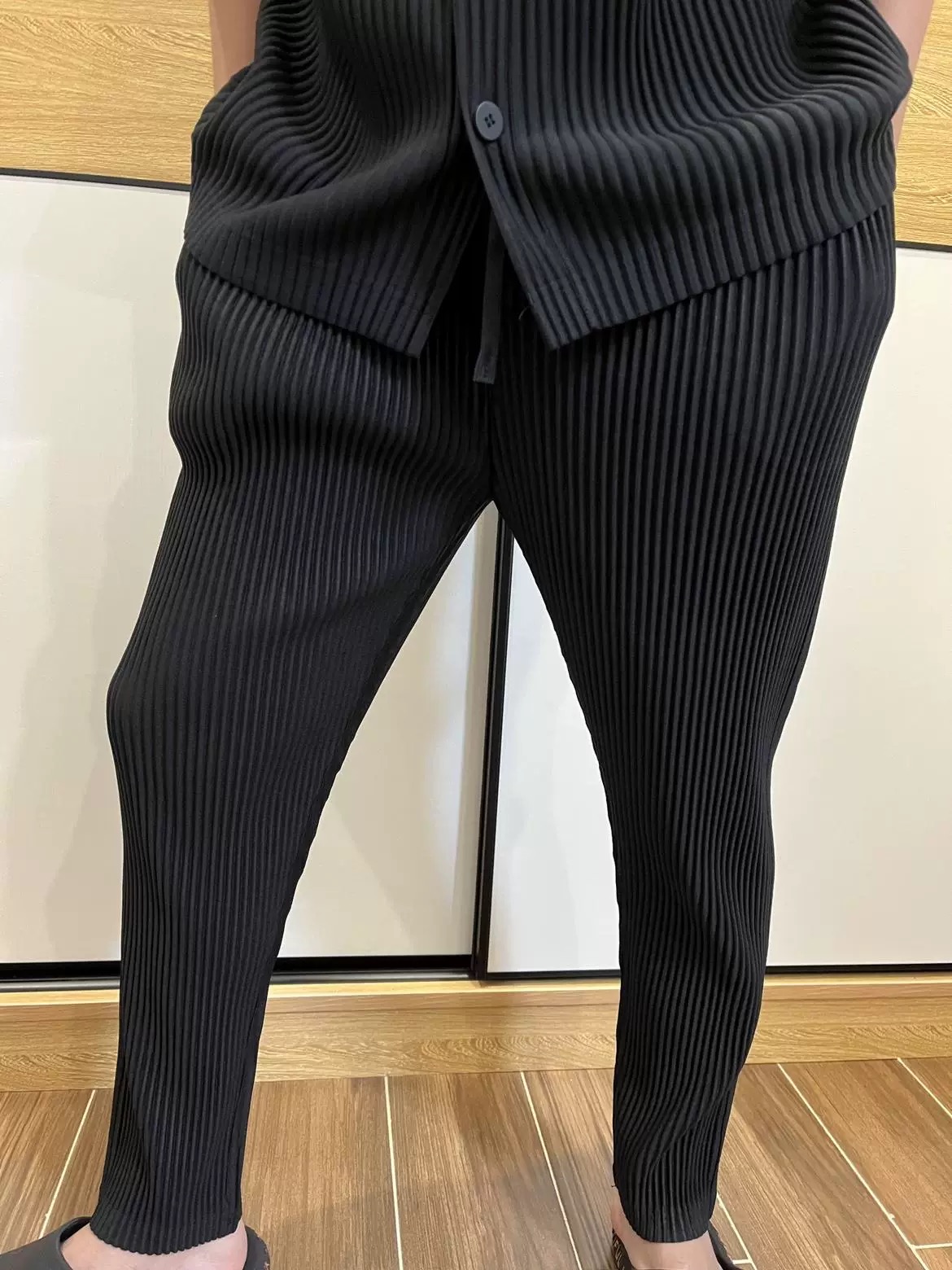 Mens Ribbed Pleated Elastic Waist Clothes Pants - Image 10