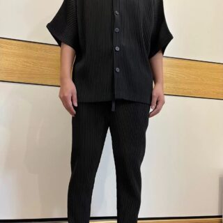 Mens Ribbed Pleated Elastic Waist Clothes Pants