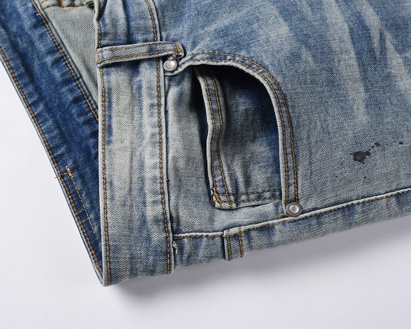 Mens Light Blue Washed Slim Fit Denim Jeans Clothes - Image 4