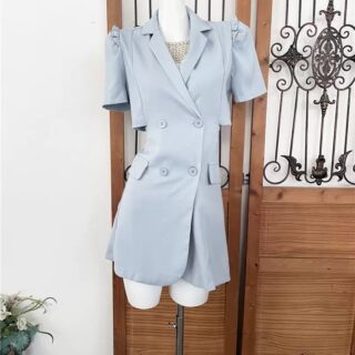 Light Blue Double Breasted Blazer Mini Dress Womens Clothes !