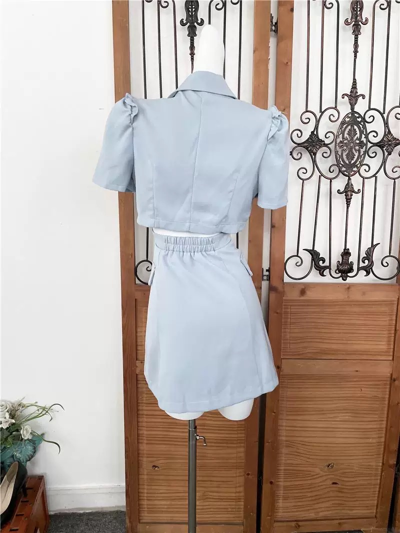 Light Blue Double Breasted Blazer Mini Dress Womens Clothes ! - Image 2