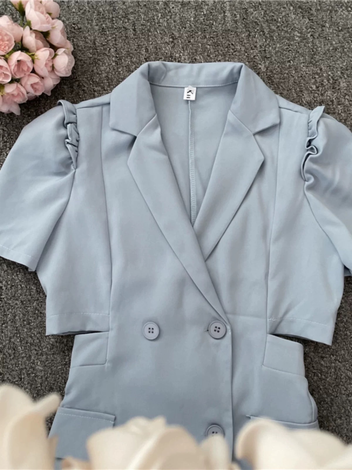 Light Blue Double Breasted Blazer Mini Dress Womens Clothes ! - Image 4