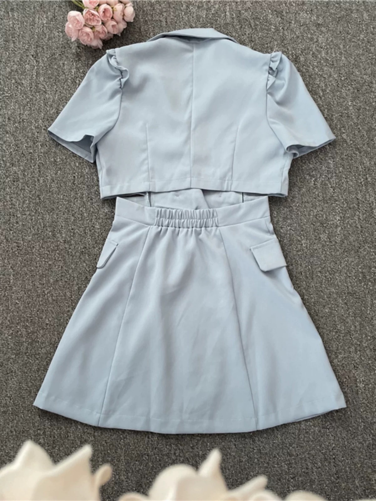 Light Blue Double Breasted Blazer Mini Dress Womens Clothes ! - Image 5