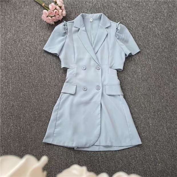 Light Blue Double Breasted Blazer Mini Dress Womens Clothes ! - Image 13