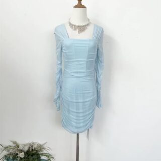 Light Blue Ruched Long Sleeve Mini Dress Womens Clothes !