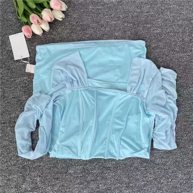 Light Blue Ruched Long Sleeve Mini Dress Womens Clothes ! - Image 5