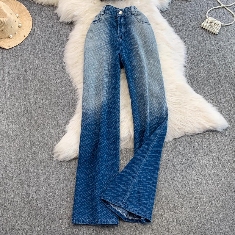 Women’s Ombre Denim Strapless Top and Flared Jeans Set Clothes ! - Image 3