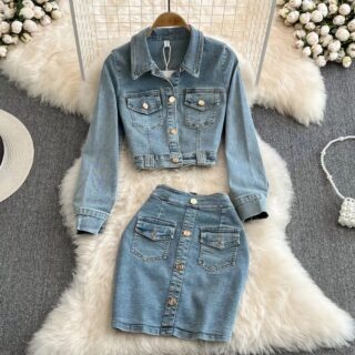 Women’s Denim Jacket and Mini Skirt Set Clothes !