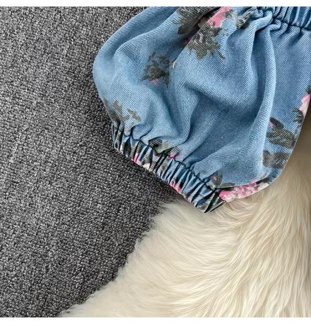 Women’s Floral Denim Crop Top and Midi Skirt Set Clothes ! - Image 5