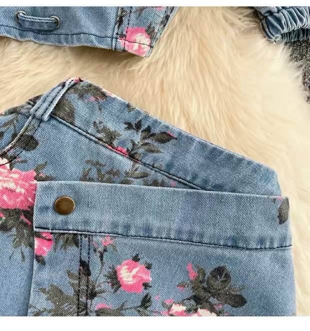 Women’s Floral Denim Crop Top and Midi Skirt Set Clothes ! - Image 7