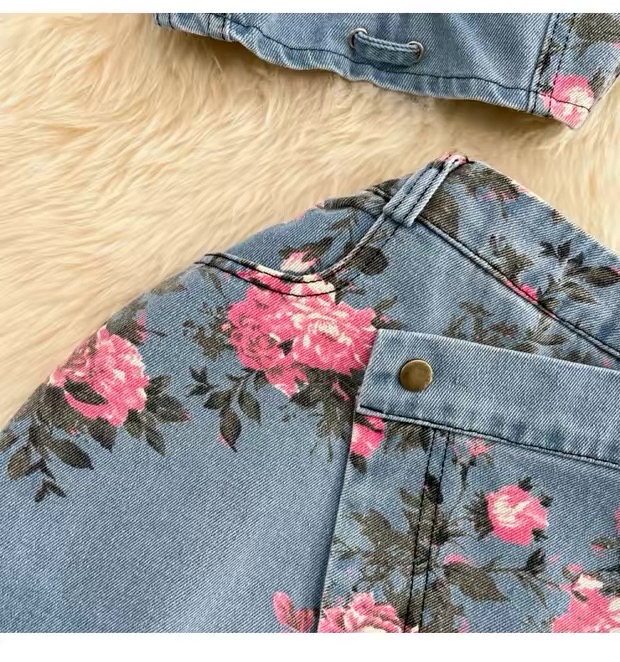 Women’s Floral Denim Crop Top and Midi Skirt Set Clothes ! - Image 10