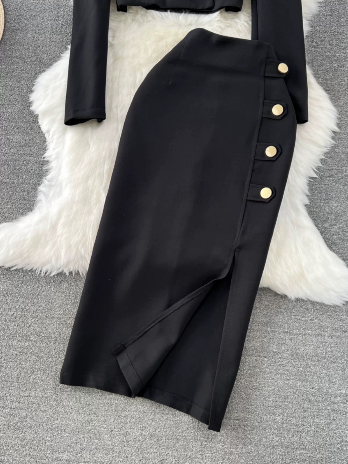Women’s Black Cropped Blazer and Midi Skirt Set Clothes ! - Image 30
