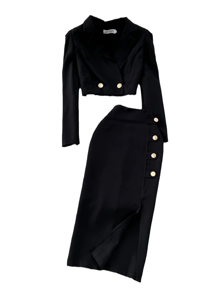 Women’s Black Cropped Blazer and Midi Skirt Set Clothes ! - Image 9