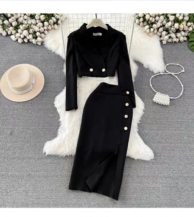 Women’s Black Cropped Blazer and Midi Skirt Set Clothes ! - Image 23
