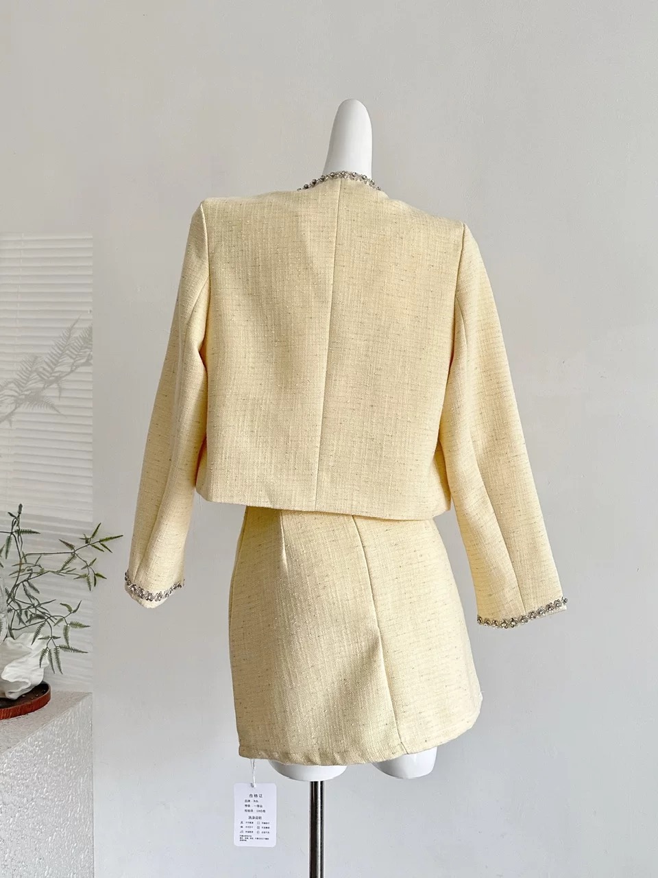 Women’s Cream Yellow Tweed Crop Jacket and Mini Skirt Set Clothes ! - Image 15