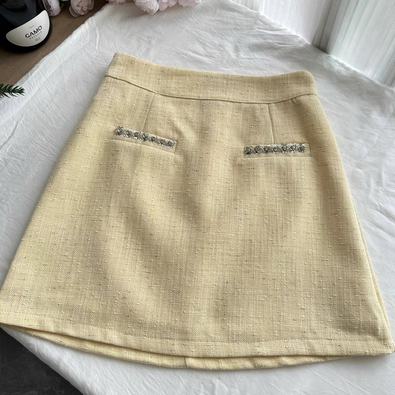 Women’s Cream Yellow Tweed Crop Jacket and Mini Skirt Set Clothes ! - Image 13