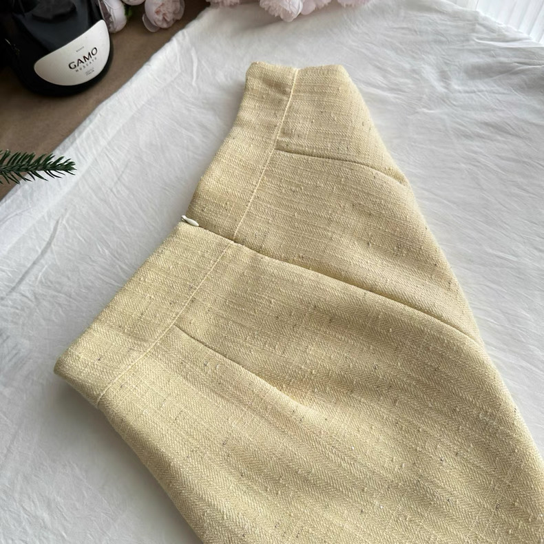 Women’s Cream Yellow Tweed Crop Jacket and Mini Skirt Set Clothes ! - Image 11