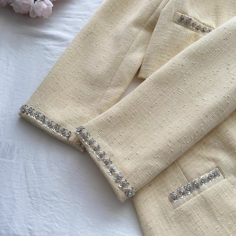 Women’s Cream Yellow Tweed Crop Jacket and Mini Skirt Set Clothes ! - Image 10