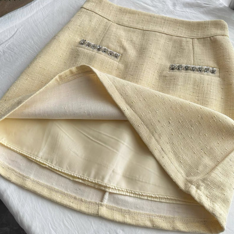 Women’s Cream Yellow Tweed Crop Jacket and Mini Skirt Set Clothes ! - Image 9